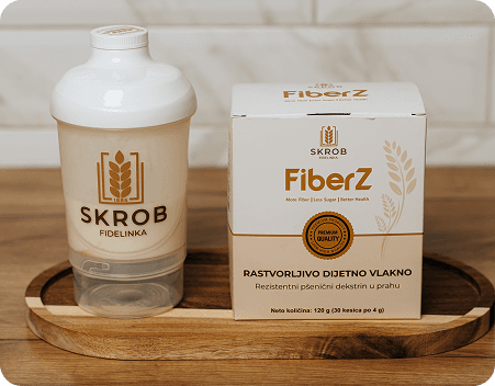 FiberZ proizvod okružen namirnicama bogatim vlaknima
